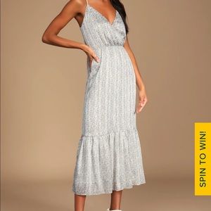 Lulus Afternoon Dates Blue Multi Print Surplice Midi Dress